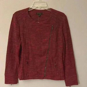 H by Halston Women's Size 12 Red Holiday Long Sleeve Zip Up Blazer Jacket